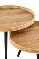 Set Of 3 Coffee Table Round Mango Wood Natural - Majorr