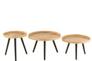 Set Of 3 Coffee Table Round Mango Wood Natural - Majorr