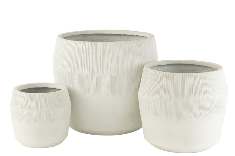 Set Of 3 Flowerpot Fiber Clay White - Majorr