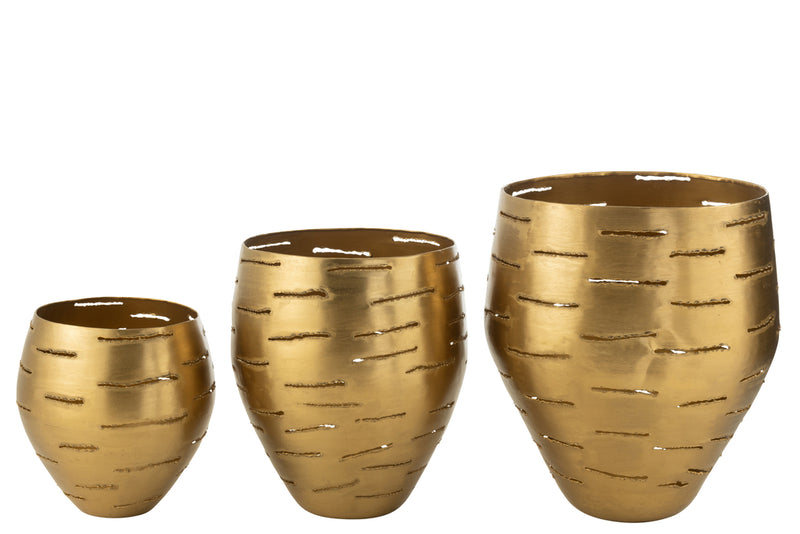 Set Of 3 Hurricane Bowls Metal Gold - Majorr