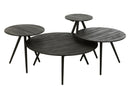 Set Of 4 Tables Round Recycle Teak Black - Majorr