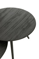 Set Of 4 Tables Round Recycle Teak Black - Majorr