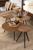 Set Of 4 Tables Round Recycle Teak Natural - Majorr