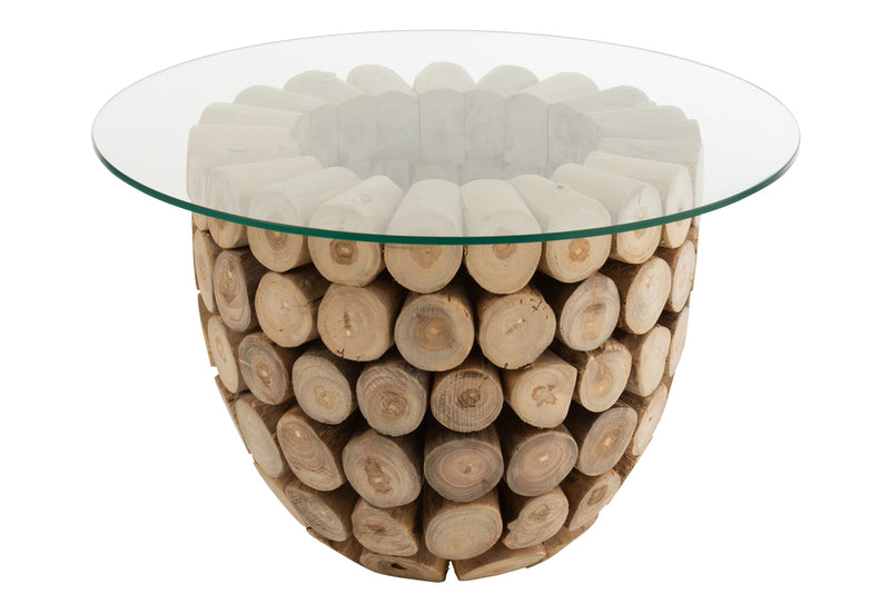 Sidetable Discs Open Teak Wood Natural/Glass - Majorr