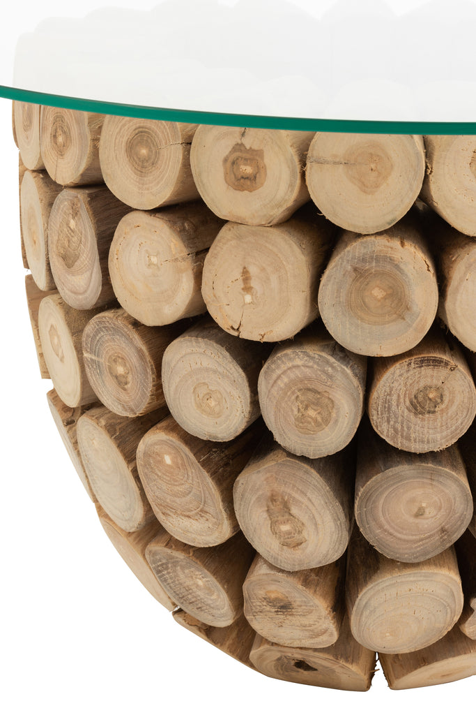 Sidetable Discs Open Teak Wood Natural/Glass - Majorr