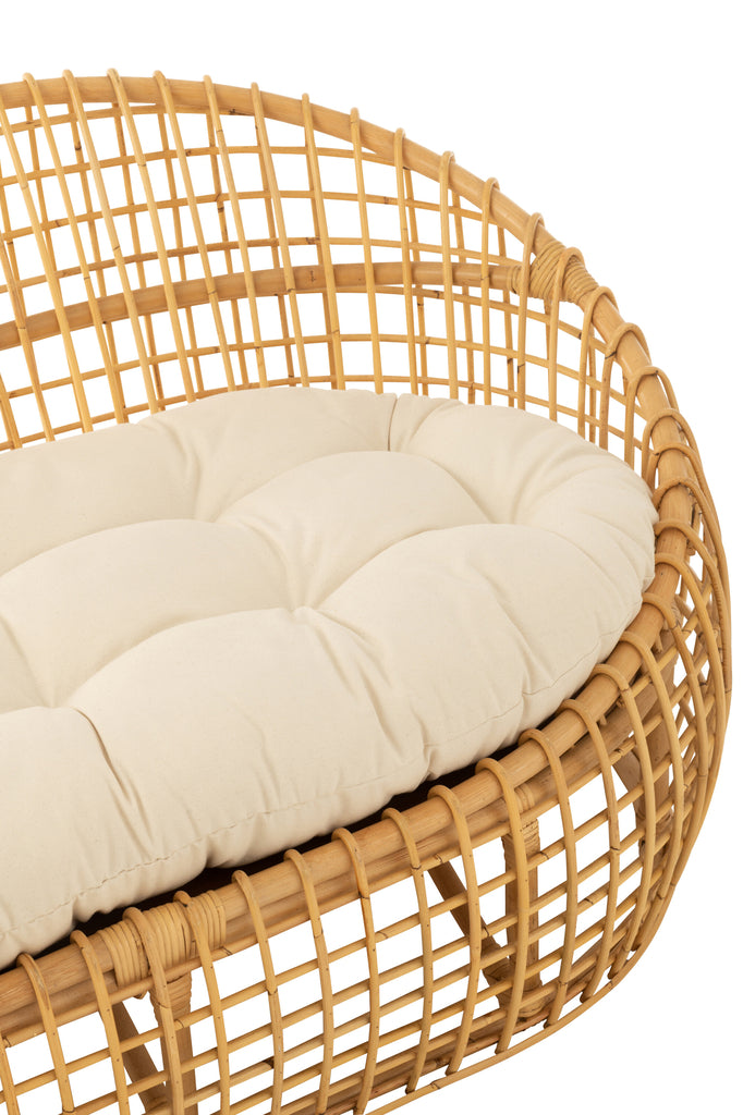 Sofa Lise+Cushion 2 Person Rattan/Textile Natural/White - Majorr