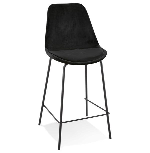 Tabouret de bar mi-haut 'SPARK MINI' en velours noir avec pieds en métal noir