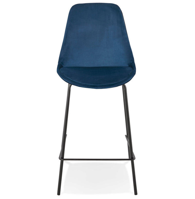 Halfhoge barkruk 'SPARK MINI' van blauw velours met zwarte metalen poten - Majorr