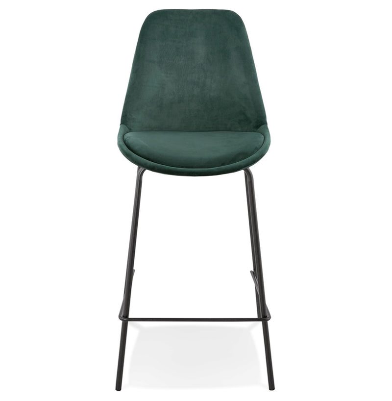 Halfhoge barkruk 'SPARK MINI' van groen velours met zwarte metalen poten - Majorr