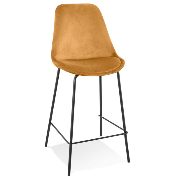 Tabouret de bar mi-haut 'SPARK MINI' en velours moutarde avec pieds en métal noir