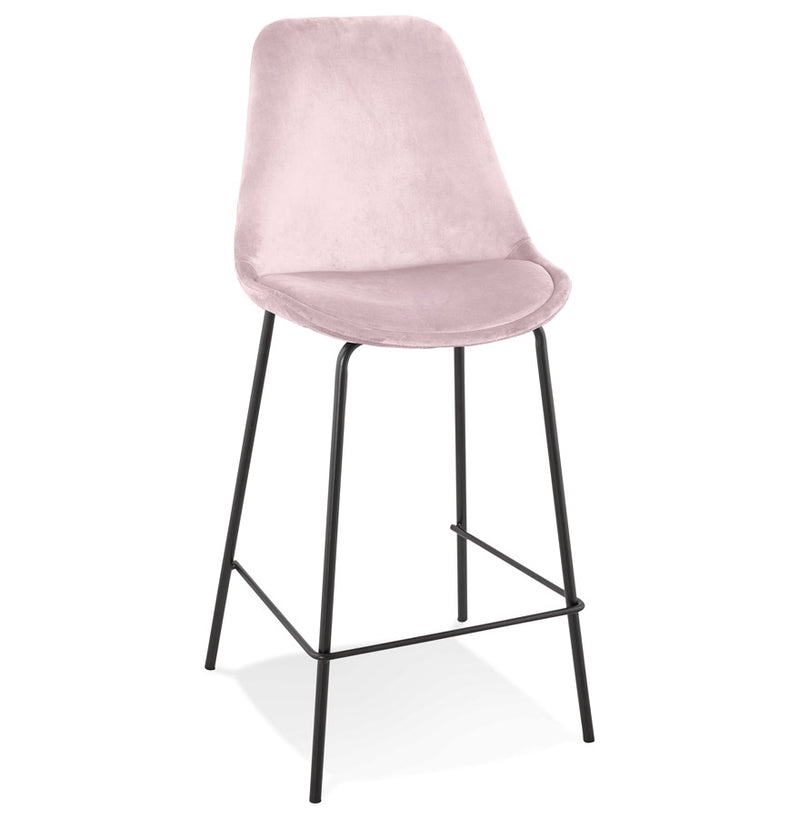 Halfhoge barkruk 'SPARK MINI' van roze velours met zwarte metalen poten - Majorr