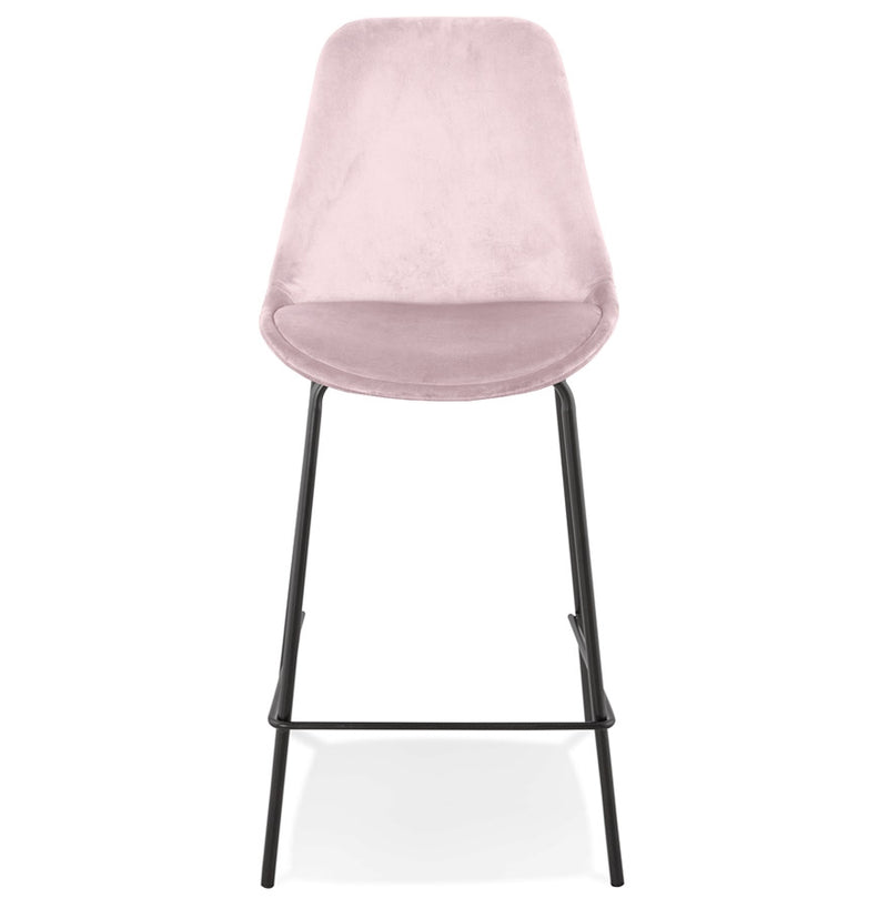 Halfhoge barkruk 'SPARK MINI' van roze velours met zwarte metalen poten - Majorr