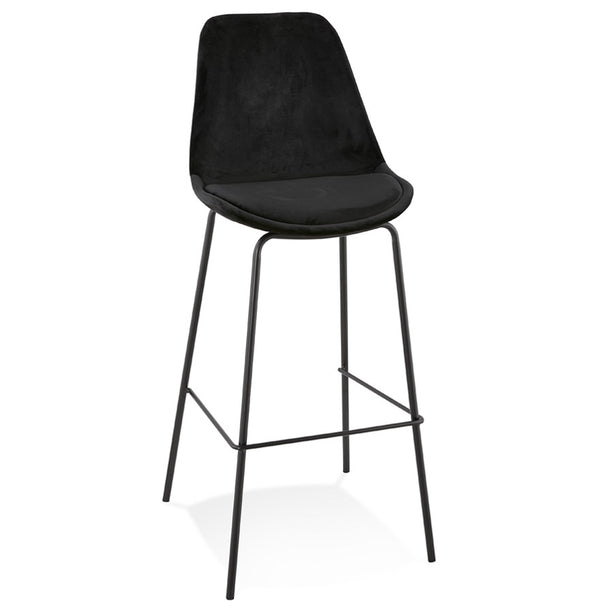 Tabouret de bar 'SPARK' en velours noir avec pieds en métal noir