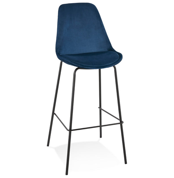 Tabouret de bar 'SPARK' en velours bleu avec pieds en métal noir