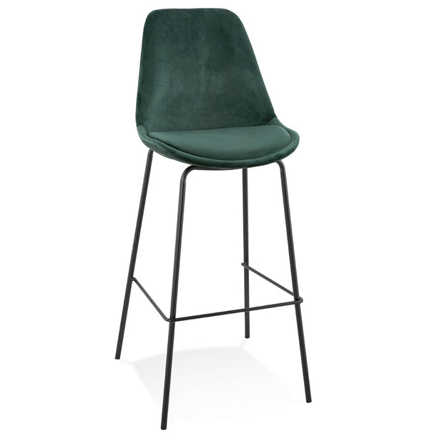 Tabouret de bar 'SPARK' en velours vert avec pieds en métal noir