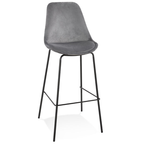 Tabouret de bar 'SPARK' en velours gris avec pieds en métal noir