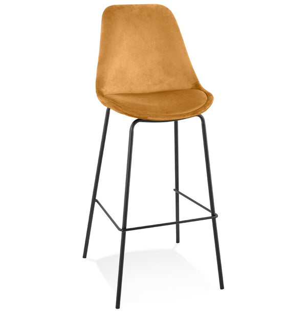Tabouret de bar 'SPARK' en velours moutarde avec pieds en métal noir