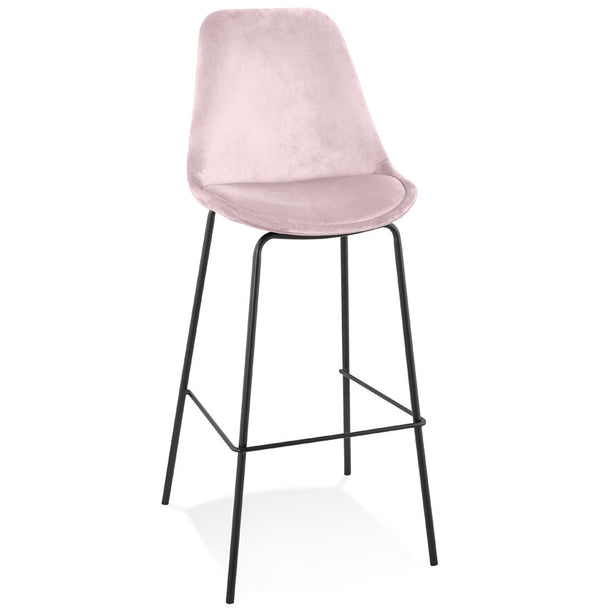 Tabouret de bar 'SPARK' en velours rose avec pieds en métal noir