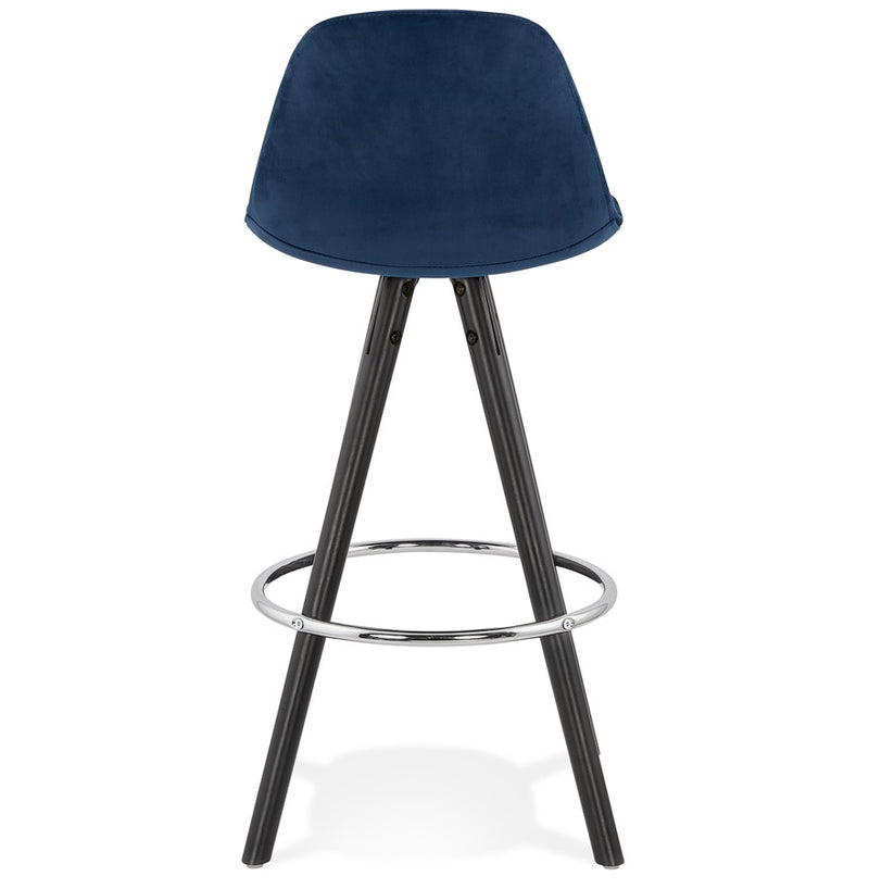Halfhoge barkruk 'SPIRIT MINI' in blauw fluweel en poten in zwart hout - Majorr
