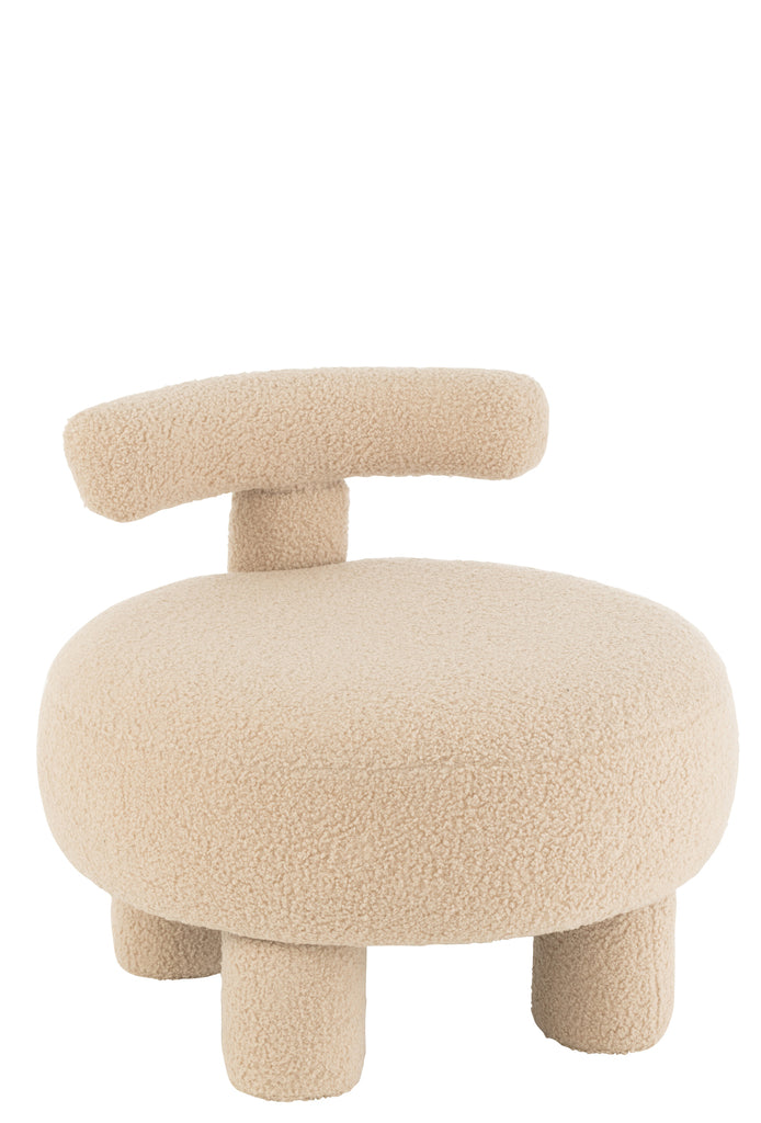 Stool Round With Chairback Bouclé Warm Beige - Majorr