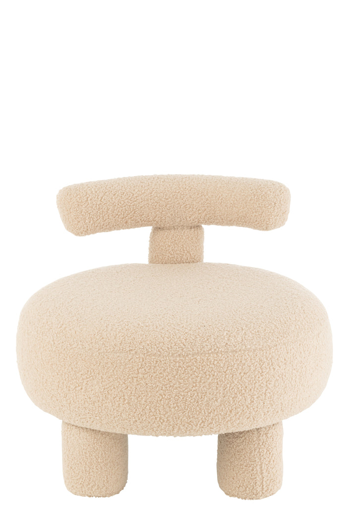 Stool Round With Chairback Bouclé Warm Beige - Majorr