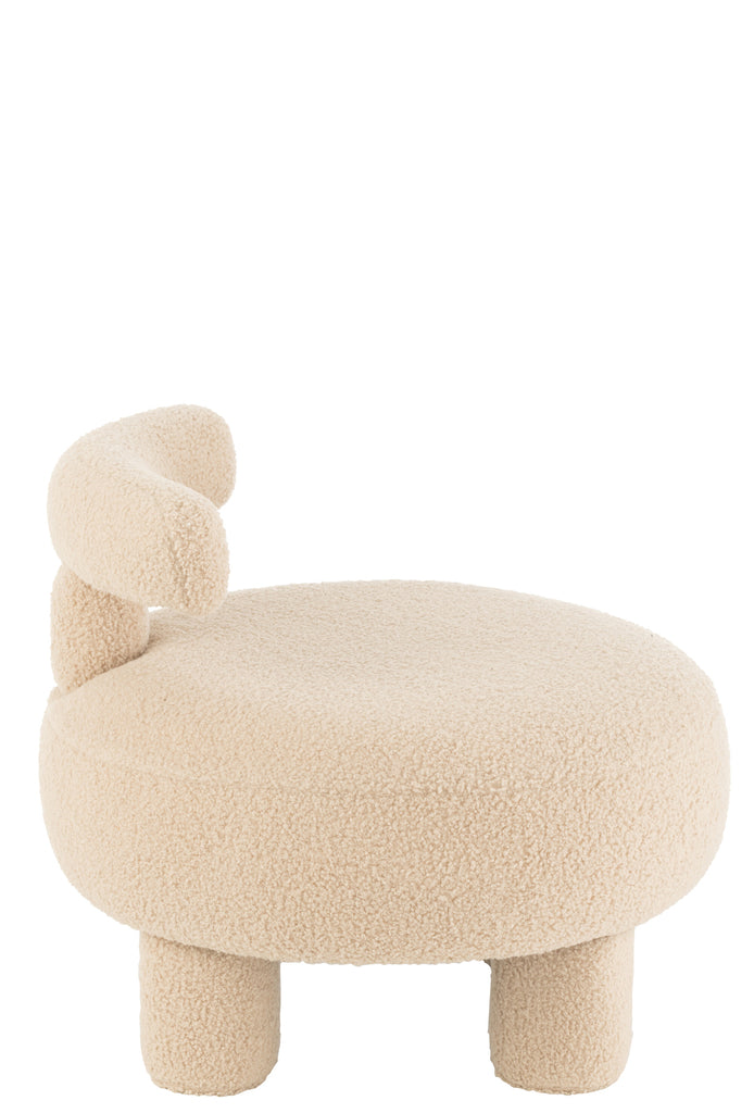 Stool Round With Chairback Bouclé Warm Beige - Majorr