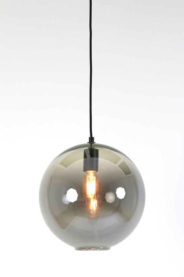 Hanging lamp 30x28 cm SUBAR matt black+smoked glass - Majorr