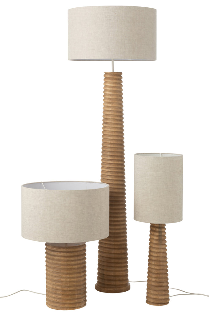 Lampe de table filetée large en bois d'ailante naturel/gris