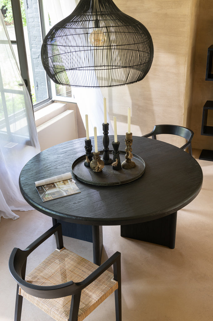 Table Round Teak Wood Black - Majorr