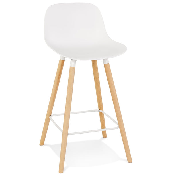 Halfhoge witte kruk 'TATSU MINI' met poten van natuurlijk hout - Majorr