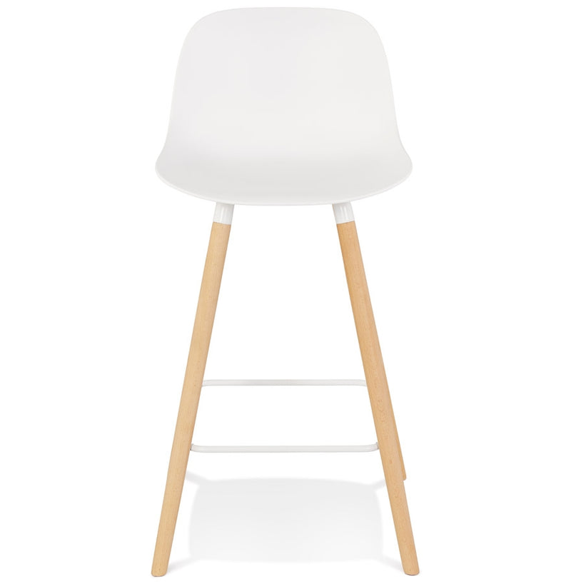 Halfhoge witte kruk 'TATSU MINI' met poten van natuurlijk hout - Majorr