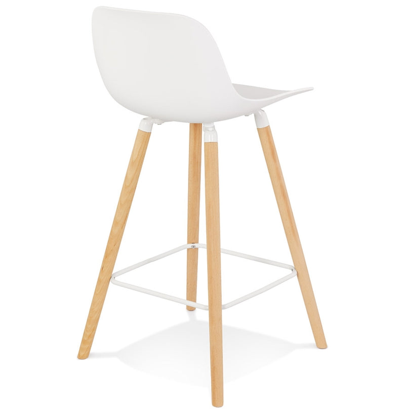 Halfhoge witte kruk 'TATSU MINI' met poten van natuurlijk hout - Majorr