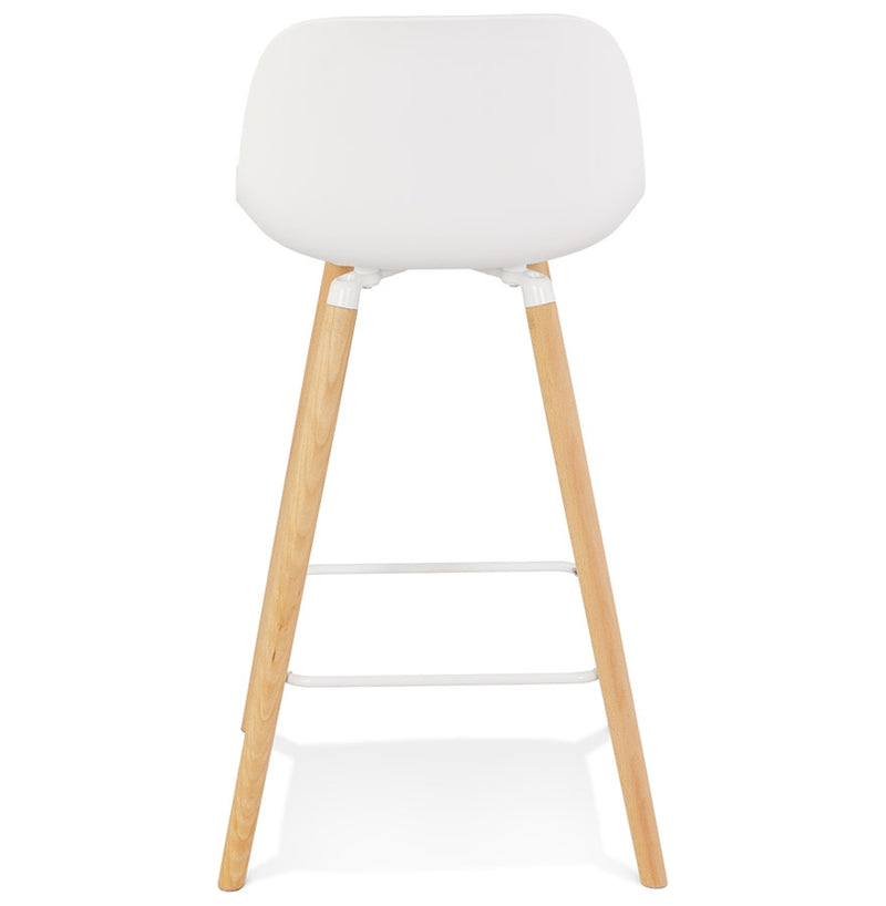 Halfhoge witte kruk 'TATSU MINI' met poten van natuurlijk hout - Majorr