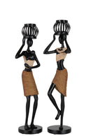 Tealight Holder On Head Of Figure Ethnic Poly Brown Assortment Of 2 - Majorr