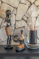 Tealight Holder On Head Of Figure Ethnic Poly Brown Assortment Of 2 - Majorr