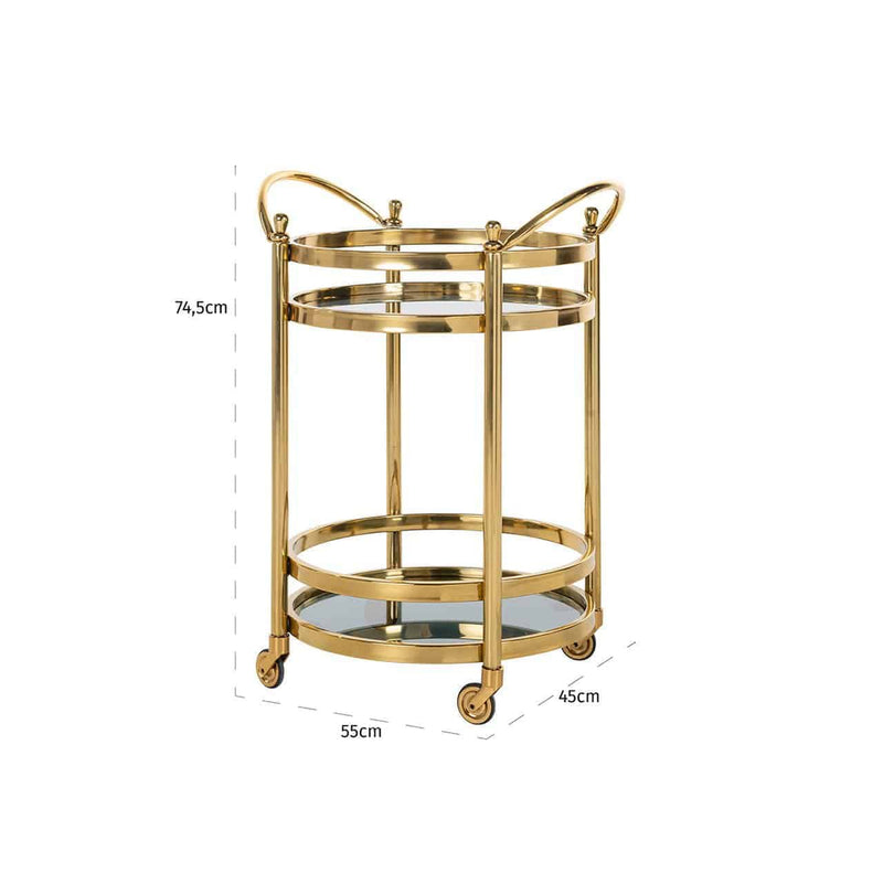 Trolley Hendricks rond goud met glas - Majorr