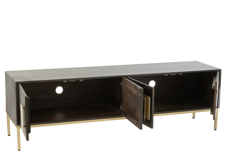 Tv Stand 2 Doors Mango Wood/Iron Brown/Gold - Majorr