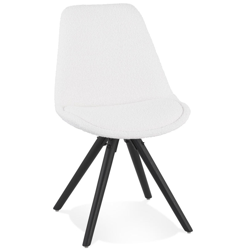 Design stoel 'VALENTINE' van witte badstof met zwarte houten poten - Majorr