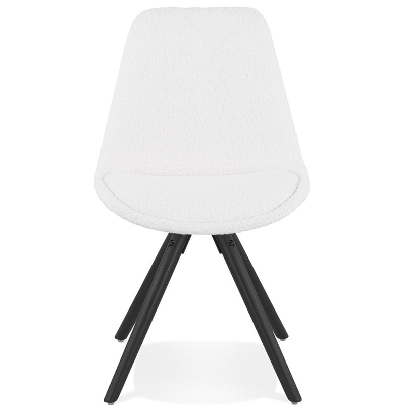 Design stoel 'VALENTINE' van witte badstof met zwarte houten poten - Majorr