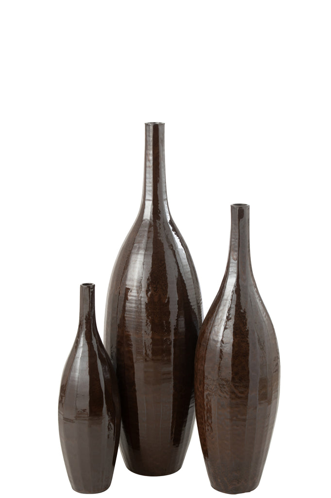 Vase Bottle Terra Shiny Brown Large - Majorr