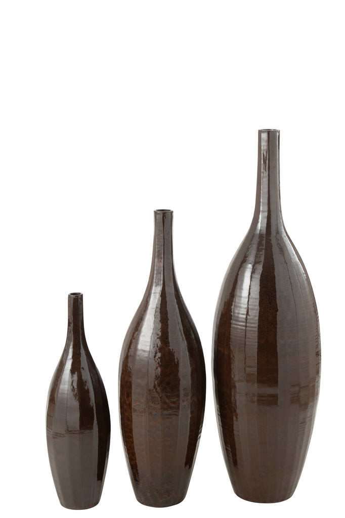 Vase Bottle Terra Shiny Brown Large - Majorr