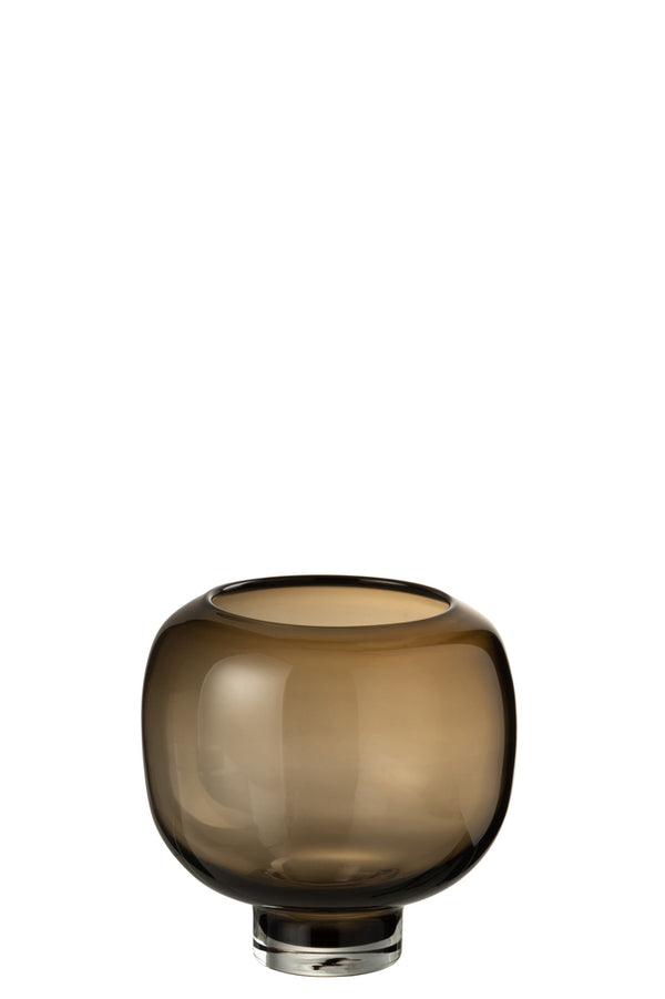Vase On Foot Round Glass Dark Brown Large - Majorr