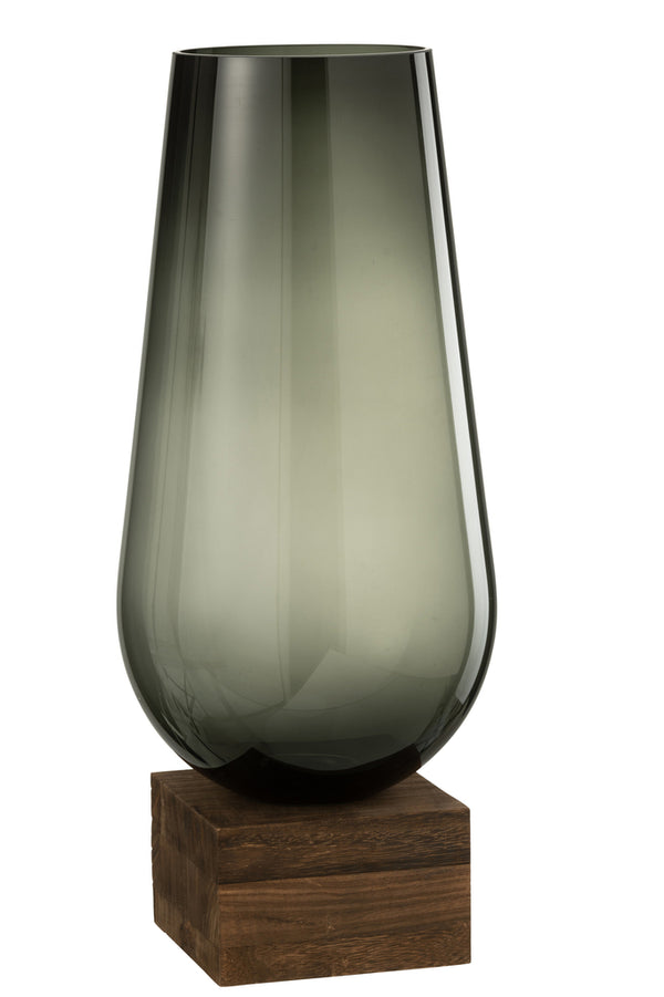 Vase On Foot Eno Glass/Wood Dark Brown Grey Large - Majorr