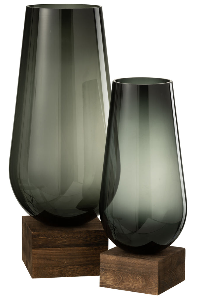 Vase On Foot Eno Glass/Wood Dark Brown Grey Large - Majorr