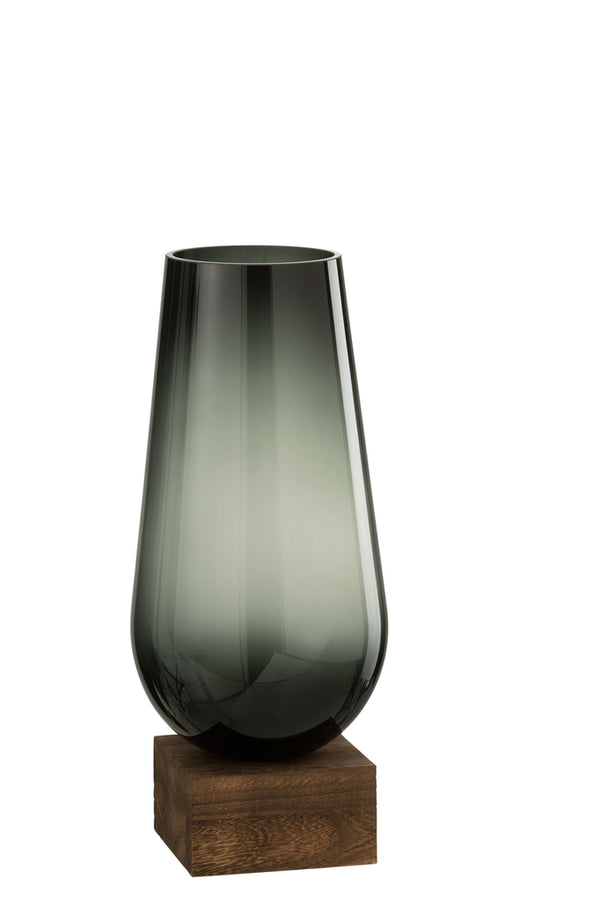 Vase On Foot Eno Glass/Wood Dark Brown Grey Small - Majorr