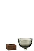 Vase On Foot Wide Glass/Wood Grey/Dark Brown Small - Majorr