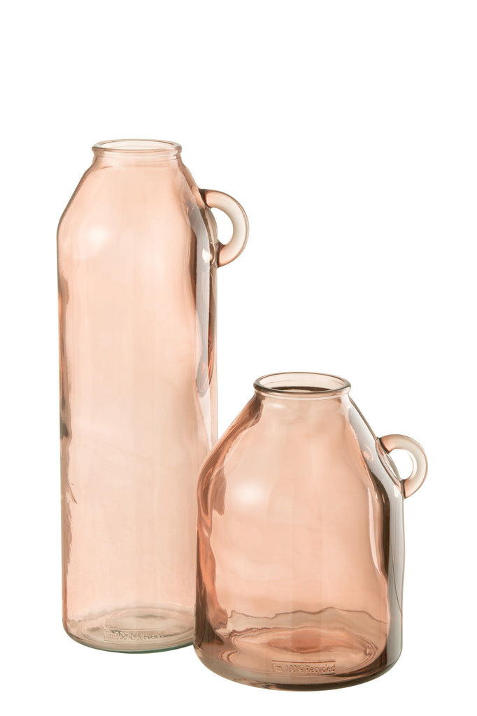 Vase Handle Cylinder Glass Light Pink Large - Majorr