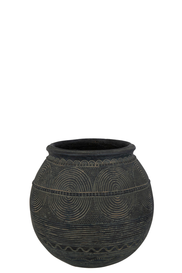 Vase Jug Circle Cement Black/Brown Small - Majorr
