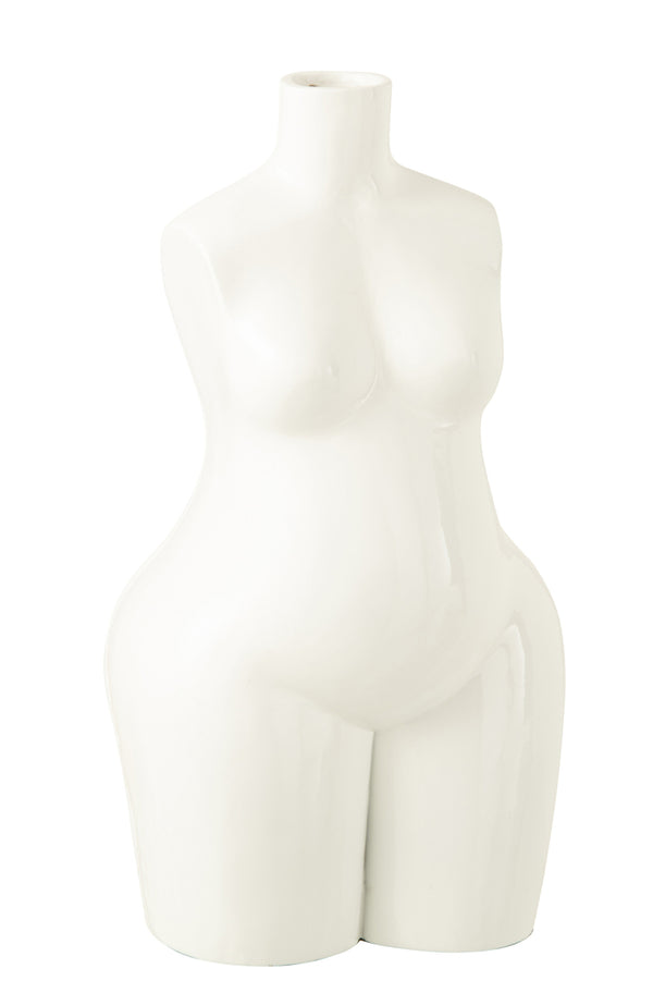 Vase Lady Body Polyresin Shiny White Large