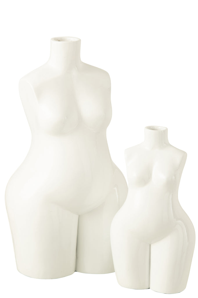 Vase Lady Body Polyresin Shiny White Large